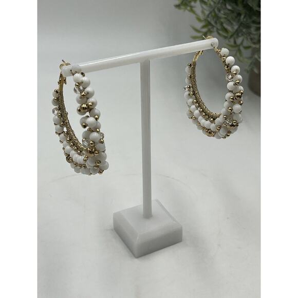 Lilly Pulitzer GWP Resort White Gold Tone Hoop Dangling Beads Earrings New - Picture 2 of 11